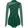 Oyolan - Body da donna per danza, pattinaggio, ginnastica, con strass brillanti, leotard, a maniche lunghe, costume da spettacolo, S-XXL, A verde., S