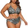SEDEX Bikini Donna Curvy Due Pezzi Taglie Forti Costume Donna Mare Vita Alta Leopardato Halter Collo Costumi da Bagno Donna Curvy Contenitivo Spiaggia Piscina Vacanze Poliestere Elastan