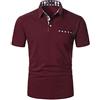 STTLZMC Moda Polo Uomo Manica Corta con Plaid Cotone T-Shirt Tops Tennis,S,Vino Rosso