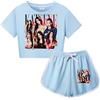 Minhuaha KATSEYE - Tuta da ginnastica per bambini con maglietta e pantaloncini, 2 pezzi, Azzurro, 7-8 Years
