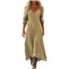 Mfhmom Vestito Donna Estivo Lungo Casual Elegante Abito Boho Chic Manica a Tre Quarti Scollo a V Vintage per Mare Vacanza Serata Invitata Matrimonio Svasato Traspirante Comodo