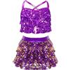 renvena Paillettes Abito da Ballo Latino Americano Bambina Ragazza Crop Top Reggiseno + Tutu Gonna di Danza Classica Tuta da Pattinaggio Artistico Dancewear Viola Chiaro 11-12 Anni