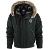 Moollyfox Bomber invernale da uomo con colletto in pelliccia, calda fodera in velluto, stile militare, con cappuccio, per attività all'aperto, impermeabile, giacca da aviatore