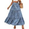 Vossmi Gonna con Elastico Vita Alta Gonne Lunga Donna Casual Maxi A-Line Elegante Skirt con Coulisse Gonna Bohemien Sciolto Swing Primavera Blu,M