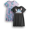 Disney Confezione di 2 Vestiti per Ragazze Lilo & Stitch | Abiti Estivi a Maniche Corte Grigio Scuro e Lavanda Abbigliamento da Giorno Grafico | Stitch Alien Simpatico Set di Vestiti in Confezione