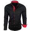 Baxboy Camicia da uomo a maniche lunghe, Slim Fit, facile da stirare, per lavoro, tempo libero, matrimonio/Con colletto Kent, modello B-500, nero - rosso, S