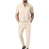 Generico 2 Pezzi Tuta Uomo Taglie Forti Comodi Completi Sportivo Traspirante Casual Elegante Polo E Pantaloni Con Coulisse Con Elastico In Vita Abbigliamento Outfit Spiaggia Cotone Jogging Tuta Palestra