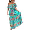 Generisch Abito messicano da donna estivo boho floreale drappeggiato abito senza spalle scoperte tradizionali Fiesta A Linee maxi abito bohemian lungo maxi abito casual matrimonio spiaggia abito da festa con