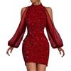Kobilee Vestito Capodanno Donna Curvy Retro da Sposa Abito Sera Vestiti Taglie Forti Elegante 2023 Corti Invernale Rosso Cocktail Manica Lunga Cerimonia