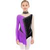 iiniim Vestito da Pattinaggio Artistico Bambine Body Classico Elastico Manica Lunga Danza con Gonna Tutu Abbigliamento Ballerina Viola 15-16 Anni