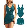 SHEKINI Costume da Bagno Intero Donna con Gonna da Bagno Controllo Addome Scollatura V Costume Intero Donna