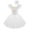 Freebily Vestito Tutu da Balletto per Ballo Bambina Ragazza Vestito da Danza Classica Ballerina Body da Pattinaggio Artistico + Copricapo Abito da Ballo Latino Ginnastica Bianco 7-8 Anni