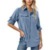 Generic Camicia da donna a maniche lunghe UPF 50, con protezione solare UV, tessuto ad asciugatura rapida, stile safari, ideale per pesca all'aperto, escursioni e viaggi, Blu, L