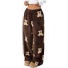 WINKEEY Pantaloni Pigiama Donna Invernali in Flanella Pantaloni comodi e morbidi in pile con stampa leopardata per la casa,Orsetto XL