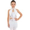 dPois Ragazze Paillettes Nappe Abiti da Ballo Latino Americano Tango Vestito da Pattinaggio Artistico Body Danza Classica Moderna Jazz Costume da Danza Samba Rumba Salsa Bianco 5-6 Anni