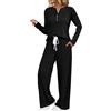 Generic Pigiama Lungo Donna Pigiama Donna Manica Lunga Set da 2 Pezzi da Abiti Autunnali Maglione con Collo Abiti Coordinati E 2025 Caldo Cotone Lungo Cotone Black M