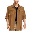 yeyity Camicia da uomo a maniche lunghe, safari, UPF50, protezione UV, traspirante, con bottoni, per il tempo libero, per escursioni, pesca, trekking, caramello, L