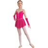 Freebily Abito da Pattinaggio Artistico sul Ghiaccio Bambina Vestito da Ballo Balletto Collo Rotondo Body Danza Classica Ballerina Leotards Vestito Ginnastica con Guanti Rosa Caldo 15-16 Anni