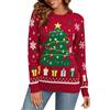 Becotal Maglione Natalizio per Famiglia, con Scollo Rotondo, Divertente Maglione Natalizio con Albero di Natale, Pupazzo di Neve, Albero di Natale Rosso-Donna, M