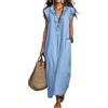 Azruma Vestiti Donna Estivi Prendisole Donna Estivo Cotone Vestito Cerimonia Monocolore Collo Flying Sleeve Midi Oscillante Spiaggia Boho Festa Vita Alta per Vacanze Abiti