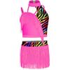 Mufeng Bambini Vestito per Competizioni di Danza per Le Esibizioni Sceniche Cha Cha Completo da Danza Latina Ragazze One Piece Swimsuit Jazz Rosa Scuro 9-10 Anni