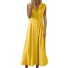 LOIJMK Abito da donna in cotone e lino, senza maniche, con bottoni, per il tempo libero, stile bohémien, giallo., s