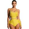 Freebily Abito da Ballo Latino Americano Donna con Piume Vestito Danza Moderna Jazz Collo Halter Body Ginnastica Ritmica con Strass Balletto Leotards Abito da Pattinaggio Giallo S