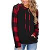 ABYOVRT Donna Felpa con Cappuccio Maniche Lunghe Plaid Camicette Inverno Autunno Patchwork Tops Pullover Maglietta,Z-Rosso,XL