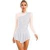 Freebily Abito da Pattinaggio Artistico Donna Paillettes Leotards Vestito Danza Classica Manica Lunga Body da Balletto Ballerina Costumi di Danza Samba Rumba Jazz Dancewear Bianco L