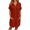 Generico Vestiti Estivi Donna Abito Elegante Primaverile Estivo Corti Vestito Mare Abiti Prendisole Cotone Vestitini Chemisier Da Corto Estate Abbigliamento Curvy Spiaggia I Eleganti Completo Casual,Marrone,M