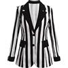Generic Blazer da donna a righe verticali bianche e nere con risvolto a intaglio, chiusura a doppio bottone e finiture a contrasto, giacca slim fit per feste, costumi, Nero , S