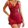 Aranmei Donne Pizzo Floreale Babydoll Chemise Set Sexy Chemise Indumenti da Notte Pizzo Canotta Babydoll Lingerie con Perizoma Borgogna XXL