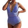 Bottone Costume da bagno intero da donna, con scollo a V, a righe, costume da bagno