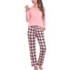 Irdcomps Pigiama Donna Invernale Cotone Pigiami da Donna Invernali Leggero Lungo Set Due Pezzi Maniche Lunghe Scollo Tondo Scozzesi con Tasche