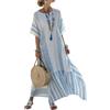 Udbeksid Abito Lungo Donna Estivo - Vestito Maxi Caftano Boho Chic Scollo a V e Maniche 3/4, Abito Elegante Leggero e Traspirante con Tasche, per Mare Spiaggia e Vacanze