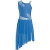 Oyolan Asimmetrico Abito da ballo Contemporaneo Ragazza Body Danza Moderno Jazz Latina Strass Vestito Pattinaggio Artistico Ginnastica, Azzurro, 11-12 Anni