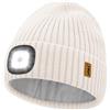 ATNKE LED Illuminato Berretto Cappello,USB Ricaricabile 4 LED Corsa Cappello Torcia Mani Libere Testa Lampada Invernale Calda Pile Foderato Lavorato Beanie Regali per Uomo e Donna/Snow Beige