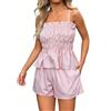 crazy bean Tuta Donna Estiva 2 Pezzi a Righe Completo Corto Pantaloncini e Maglietta Senza Spalline Elegante da Spiaggia Casual con Tasche Rosa XL