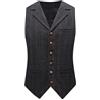 YFFUSHI Gilet da Uomo a Spina di Pesce Monopetto in Tweed Gilet da Abito Senza Maniche Panciotto Cerimonia Affari Casual, Nero, M
