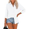 NONSAR Camicetta da donna, elegante, con colletto, in cotone, a maniche lunghe, casual, casual, bianco, L
