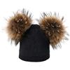 Brillabenny Cuffia Cappello Doppio PON PON Pelo Pelliccia Vera Berretto Donna Lusso Hat cap Luxury Elastico (Nero Beige)