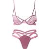 Awake Lingerie Caroline Reggiseno Strappy e Perizoma Sexy Lingerie in Raso e Pizzo, Completino Intimo Donna (Rosa, L)