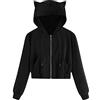 Generic Felpe da donna con zip e orecchie di gatto comode cerniera casual con cappuccio giacche gotico carino coulisse con cappuccio crop tinta unita stampa gattino manica lunga top cartone animato pullover