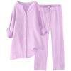 Generico Tuta Lino Donna Estiva Elegante Coordinato Larghi Camicia + Pantaloni Leggera Cotone E Lino Estivo Tute Da Ginnastica Primavera Curvy Set Due Pezzi Maniche 3/4 Jogging Traspirante Set Spiaggia
