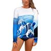 SHEKINI Maglia da Nuoto a Maniche Lunghe Rash Guard da Donna Serie con Stampa Paesaggistica Top da Surf（S，Bianco-HL）