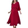 HAOLEI Vestito da Sera Lungo in Pizzo Plus Size, Scollo a V, Manica Lunga Elegante Donna Abiti da Cerimonia e Cocktail con Cintura