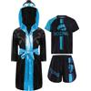 Oyolan Bambino Boxe Short e T-Shirt Accappatoio Boxe con Cappuccio Set Combat Muay Thai MMA Kick Boxing, azzurro, 7-8 anni