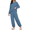 EMUKFD Pigiama da donna in flanella invernale caldo pile peloso Sherpa manica lunga pullover pigiama pantaloni loungewear indumenti da notte, Blu, L