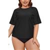SHEKINI Camicia da Bagno Rash Guard da Donna a Maniche Corte Camicia da Surf Top Costume da Bagno Taglie Grandi