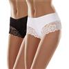 Merry Style Culotte Hipster Eleganti Mutande Donna Cotone morbide Slip Donna Cotone Boxer comode Traspiranti Elasticizzate in Pizzo Intimo Femminile Confortevole MSGAB107 (Nero/Bianco (2Pack), L)